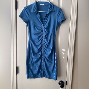 Heart & Hips Teal Ruched Button-Down Dress